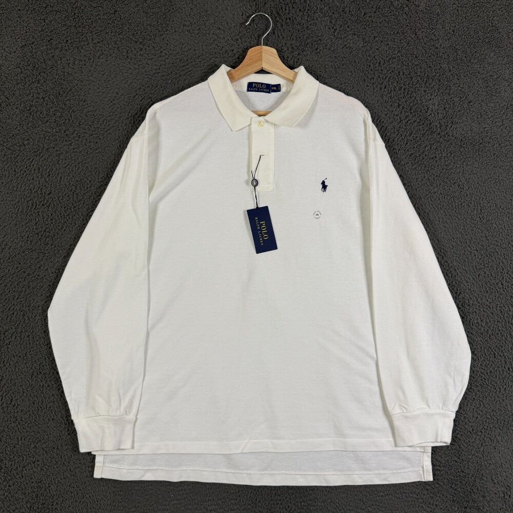 Polo Ralph Lauren Long Sleeve Polo Shirt Mens 2XL XXL White Preppy Casual NWT